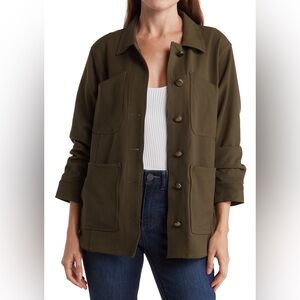 NWT Democracy Olive Green Ruched Sleeve Shirt Jacket